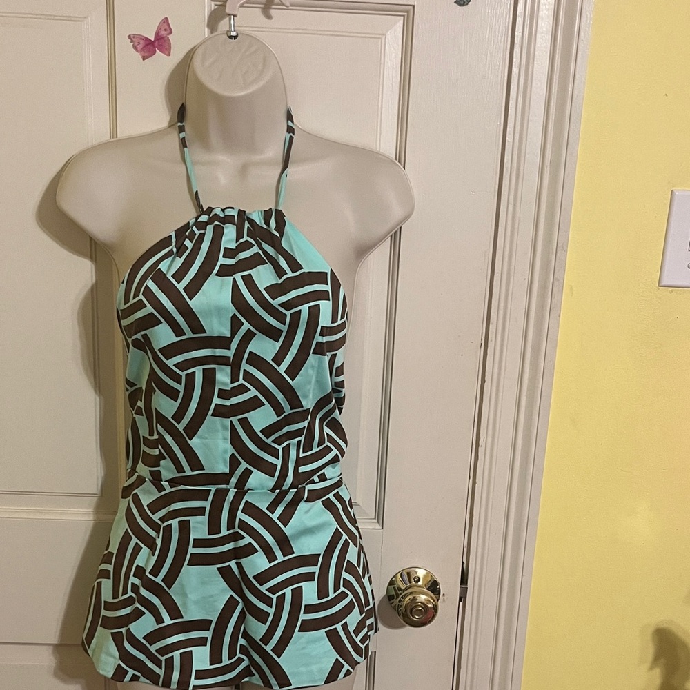 Melly M Women’s Backless Halter Top in Mint and Brown size 0